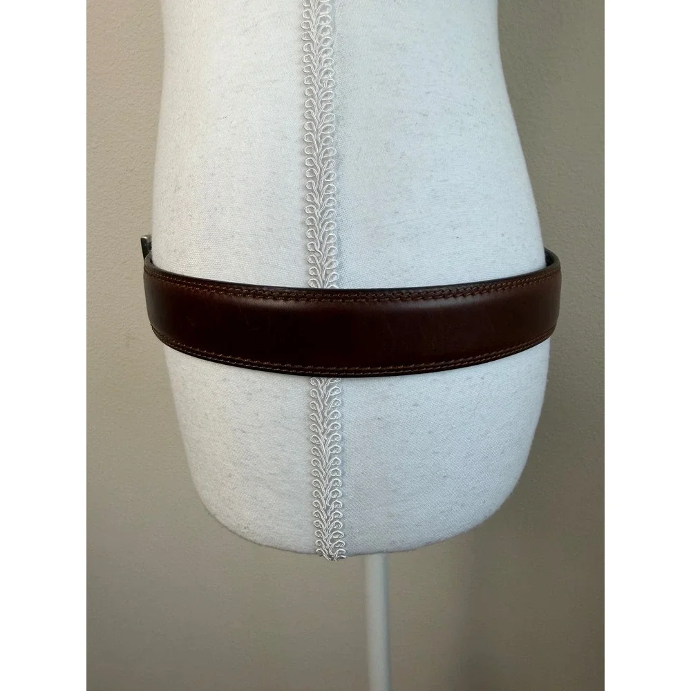 Mens Top Grain Leather Belt 36 / 90 Brown Solid Brass Buckle Casual Dress Preppy